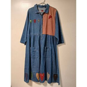 Vintage 90's women large sunbelt jeans maxi patchwork denim dress Cottagecore